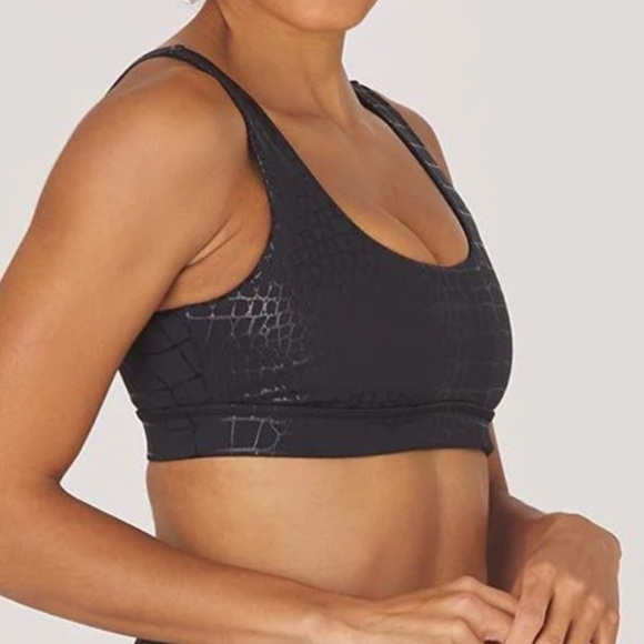 NWT Glyder Splendid Bra Small Black Sports Bra Gator Gloss Animal Shiny Stretch - Picture 2 of 15